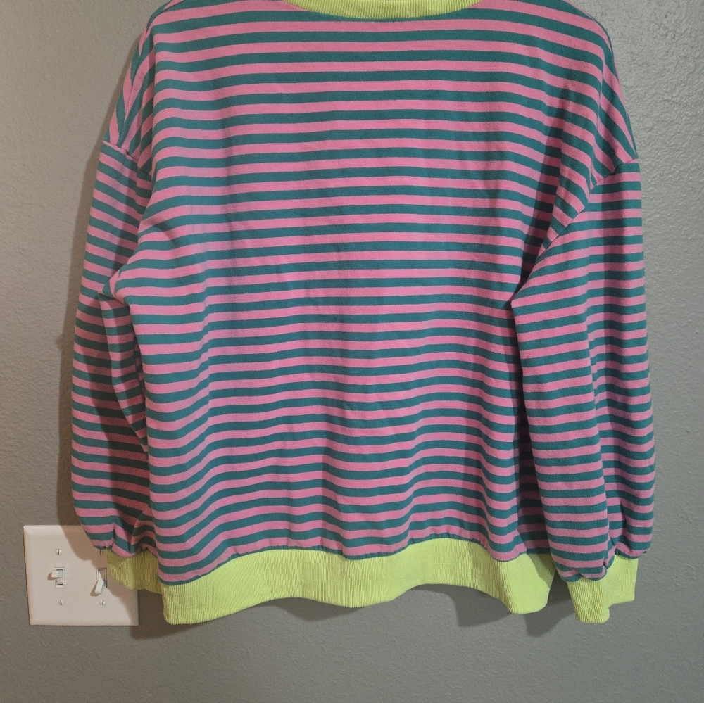 Pink & Green Striped Color Block Sweater Size Medium - Picture 14 of 16